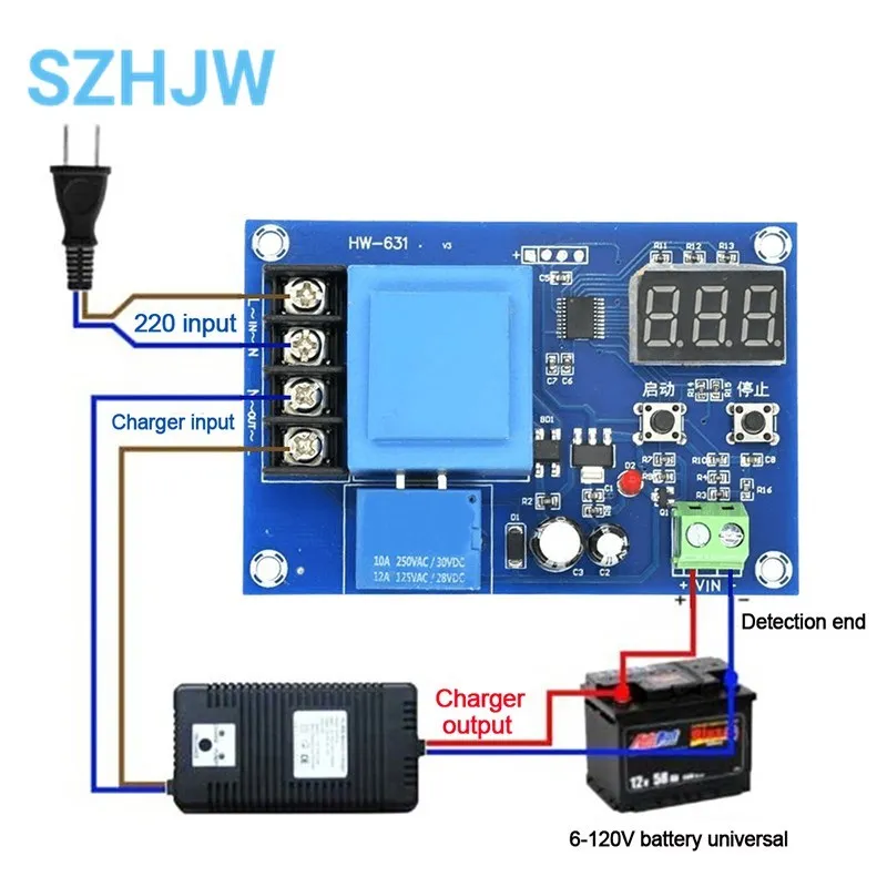 XH-M602 Digital Control Battery Charging Control Module AC 220V Lithium Storage Battery Charger Control Switch Protection Board