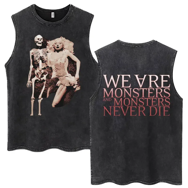Lady Gaga The Mayhem Ball Tour 2026 Vintage Washed Tank Tops Men Women Fashion High Quality Sleeveless T-shirt Cotton T Shirts