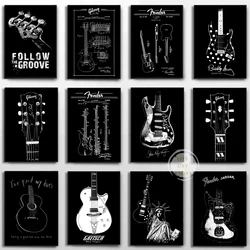 Musical Instrument Electric Guitar Patent Posters Print Music Blueprint Art Canvas Painting Wall Pictures Music Studio Decor