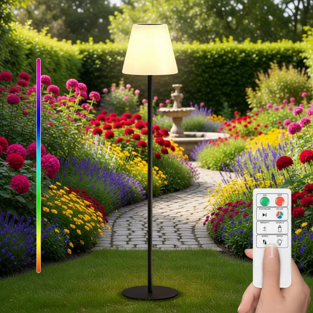 

Outdoor Floor Lamp USB Rechargeable Cordless Dimmable RGB Warm White LED Lights for Yard Garden Patio Round Base 59 inch Black