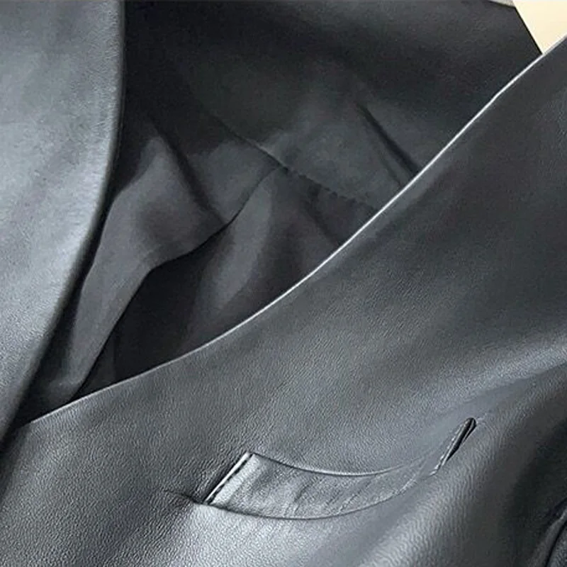 2023 Frühling Frauen Kleidung elegante weibliche Echt leder Mantel V-Ausschnitt Gürtel Jacken Streetwear schwarze Büro Dame