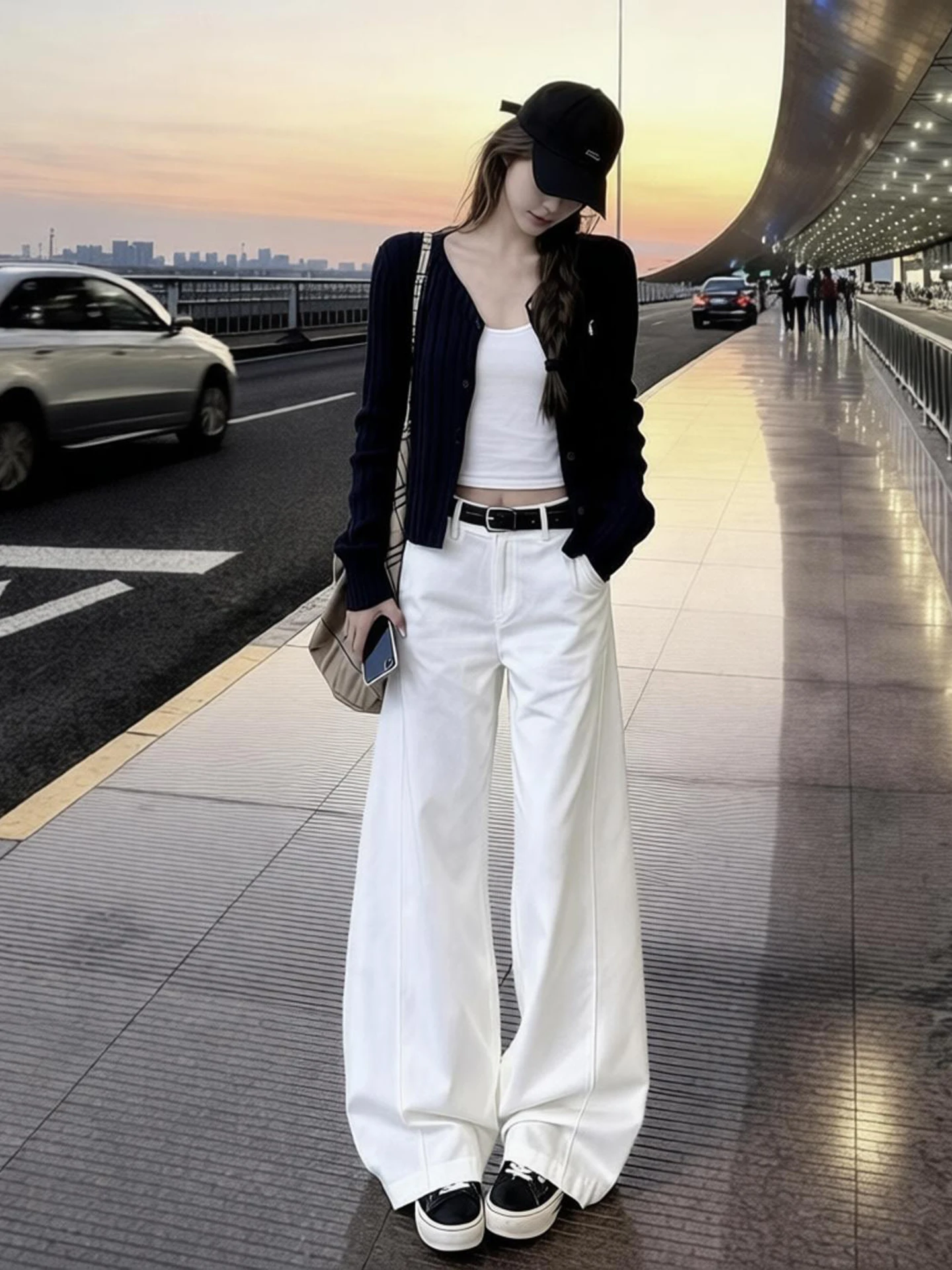 

White Wide Leg Jeans Men Women Straight Floor-Length Casual Pants American Cleanfit Decorative Stitching mid Waist Jeans
