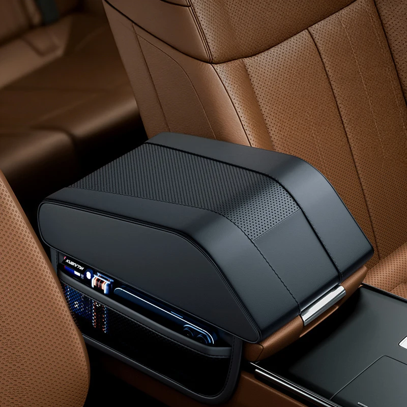 Car Armrest Box Height Pad Universal Leather Armrest Cushion With Pocket Memory Cotton Elbow Support Armrest Storage Box