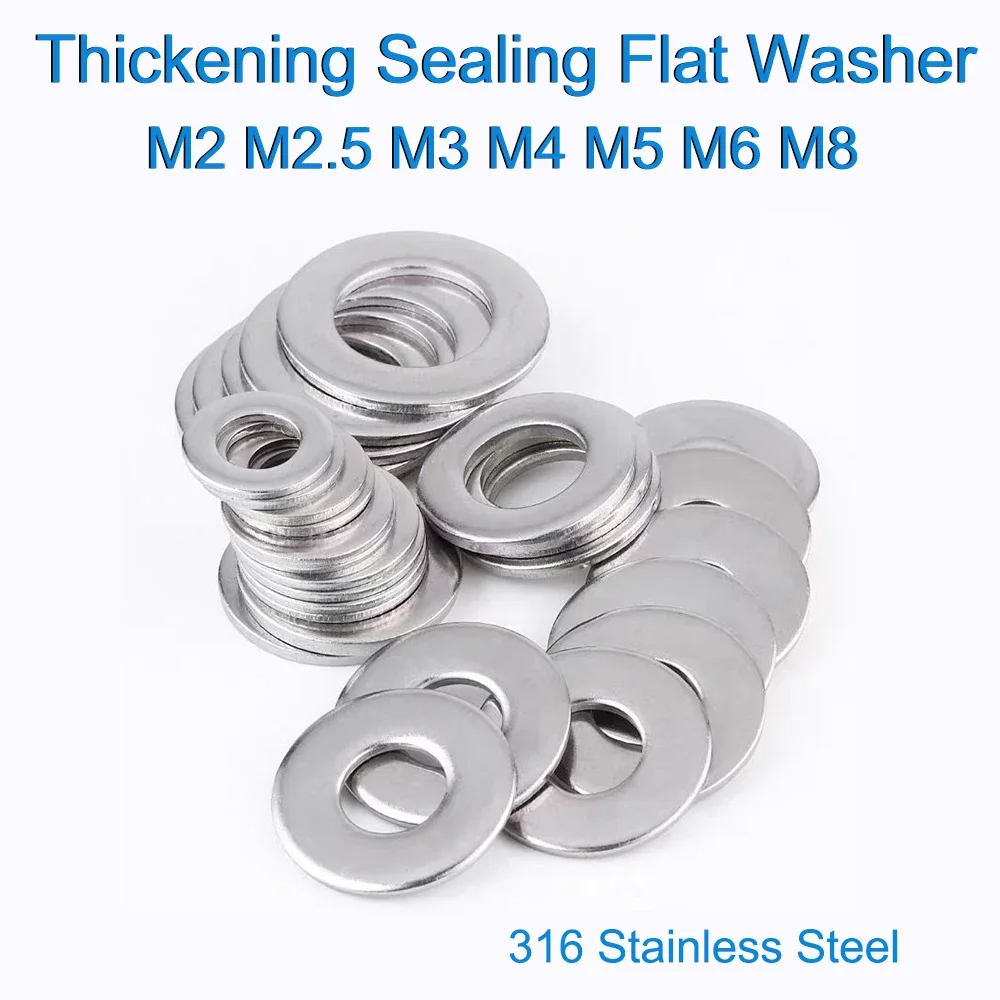 316 Stainless Steel Thickening Sealing Flat Washer M2 M2.5 M3 M4 M5 M6 M8 Large Size Over Wider Flat Washer Gasket OD 5/6/7-40mm