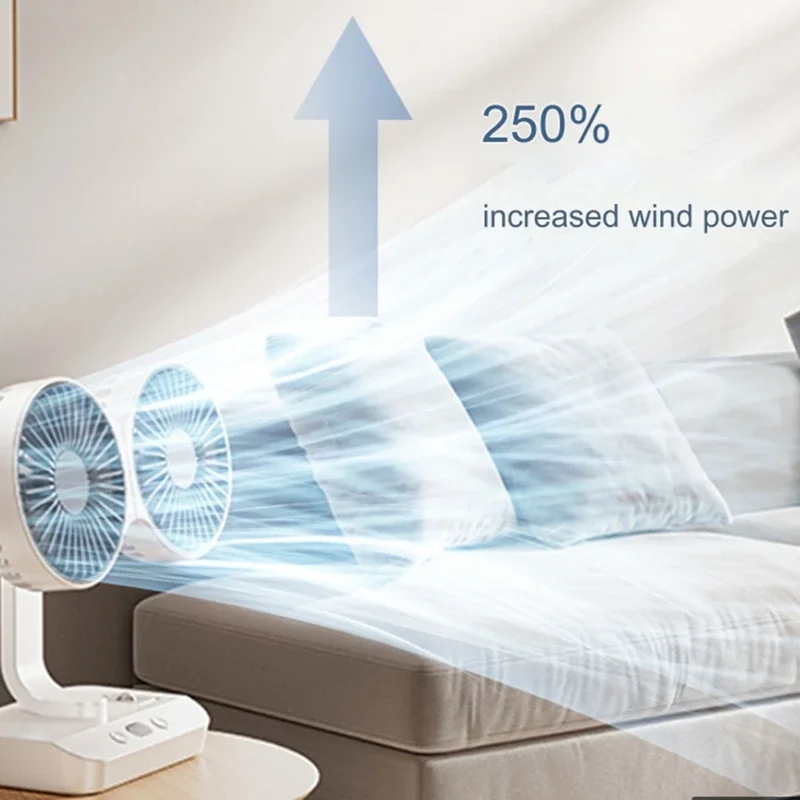 Ventilatore bifacciale, doppio ventilatore oscillante da tavolo, doppio ventilatore oscillante da tavolo, vento a 4 marce ricaricabile tramite USB