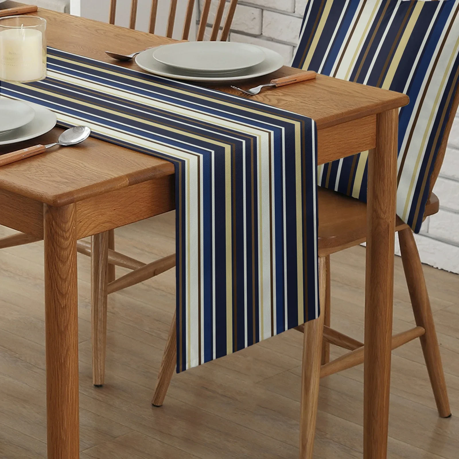 Autumn And Winter Stripes Simple Navy Blue Linen Table Runners Kitchen Table Decoration Dining Table Wedding Party Supplies