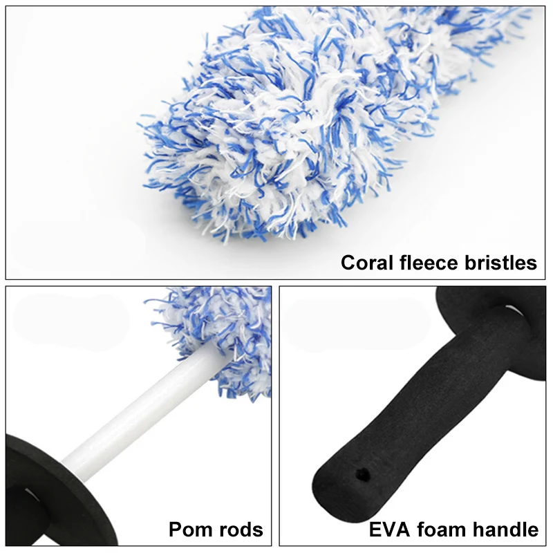 SEAMETAL Microfiber Car Wash Wheel Cleaning Brush Soft Plush Non-Slip Handle Tire Rim Brushes Car Detailing Duster Removal Tool