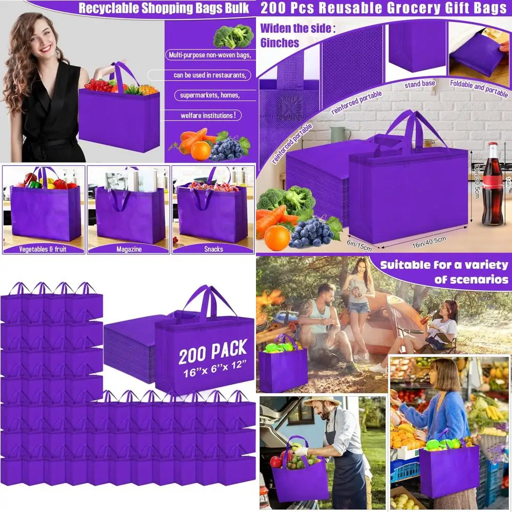 

Large Durable Non-Woven Shopping Tote Bags with Handles, Portable and Reusable, 16x6x12 Inches