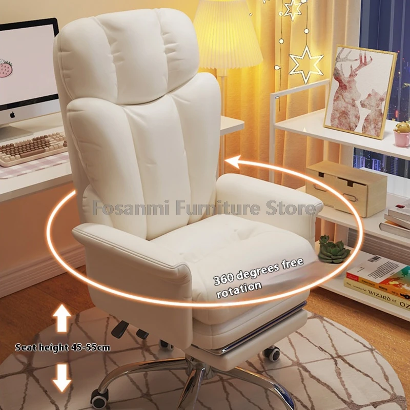 كرسي مكتب جلدي قابل للتعديل مع مسند ذراع منحني خارجي كرسي مريح كرسي كمبيوتر دوار كرسي مكتب ألعاب منزلي ناعم