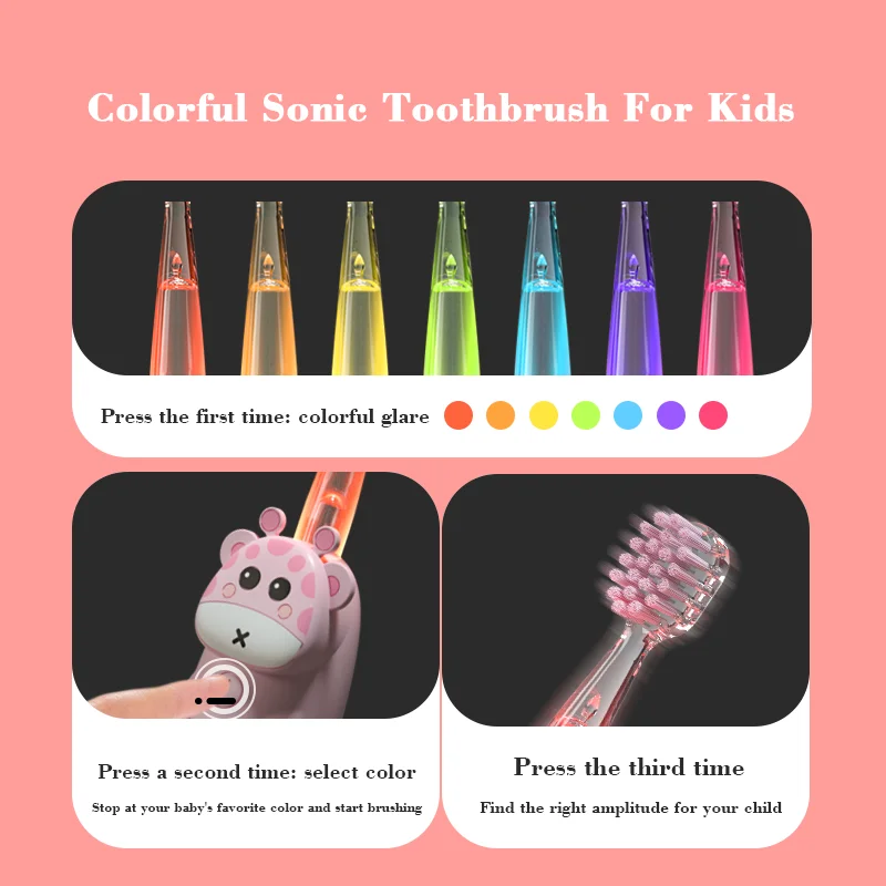 For 3-12 Ages Children\'s Sonic Electric Toothbrush Battery Colorful LED Sonic Kids Tooth Brush Smart Timer Brush Heads Gift J291