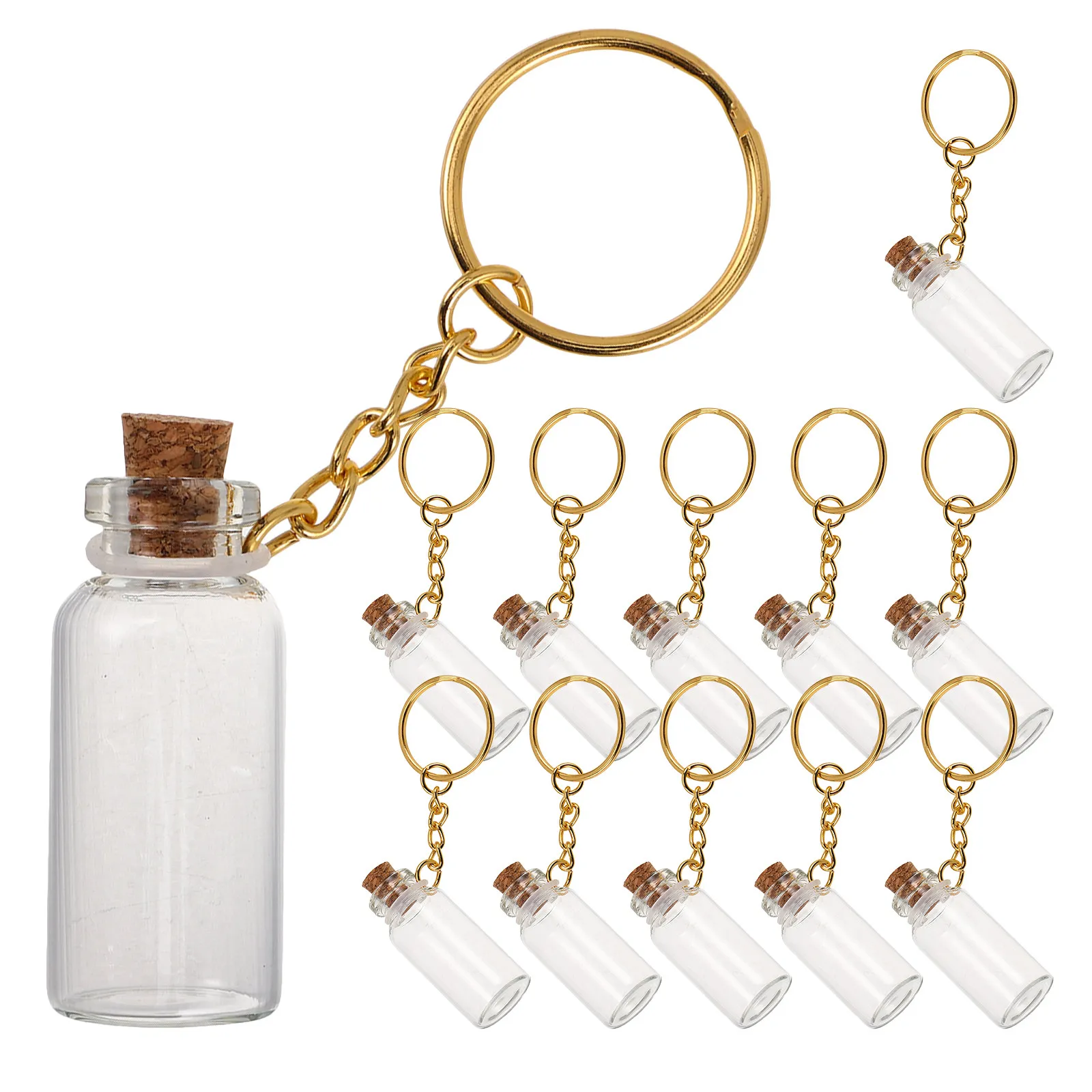 12pcs 5ml Mini Glass Bottles with Cork Stoppers & Metal Keychain for DIY Wedding Favors and Crafts