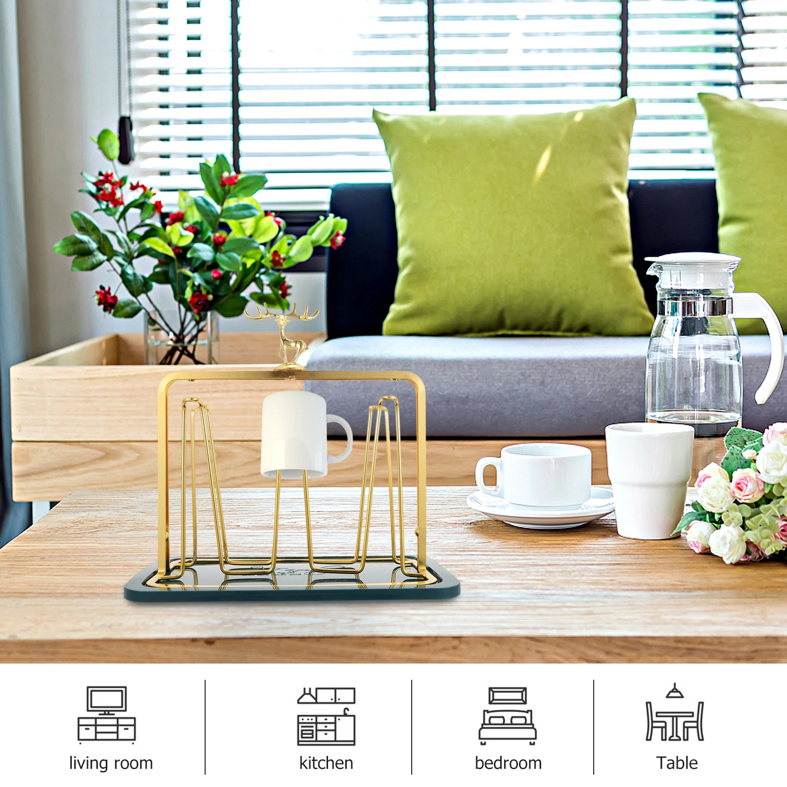 

Iron Bracket Glass Cup Holder Sturdy Practical Kitchen Rack Breathable Storage Shelf Deer Shaped Tray Home Tool