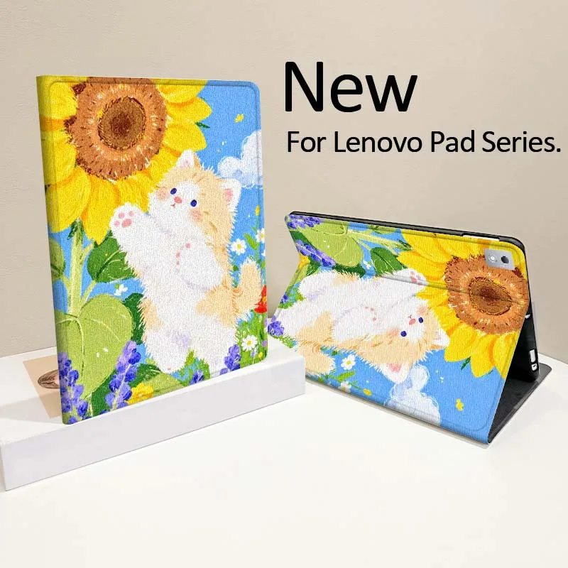 

Cute Cat Illustration Pattern For Lenovo Tab Xiaoxin Pad 700 Y900 Gen4 K10 P11 GT K11 3rd P11 P12 Plus Pro Gen Tablet Case