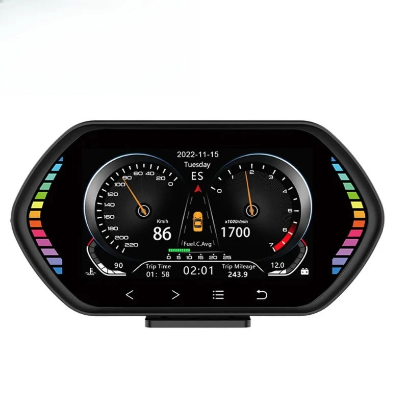 

F12 Head-up Display OBD + Global Positioning System + Slope Gauge Display Automotive Digital Speedometer IPS Vehicle Oil