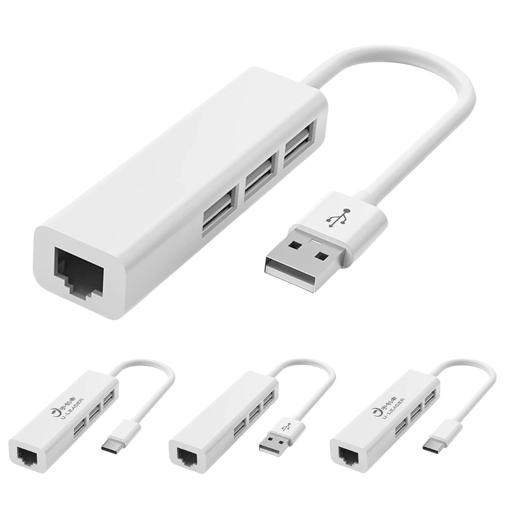 Адаптер для ноутбука Type-C к RJ45 USB2.0 Type-C 4 в 1 Компьютерная док-станция 10 Гбит/с Разветвитель RJ45 Type-C для настольного компьютера ПК