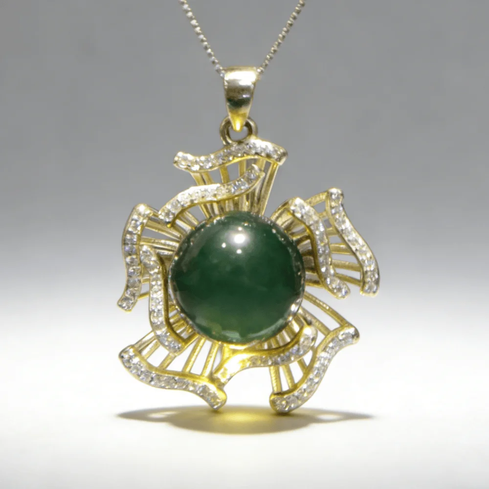 

Natural Mexican Blue Amber 13mm Bead Sunburst Pendant Necklace Sterling Silver Two-Tone Gold Women's Luxury Jewelry