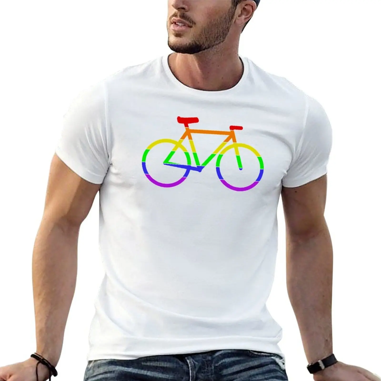 Rainbow Pride Bike (Grey Background) - LGBTQ+ T-Shirt sports fans plus size tops mens t shirts