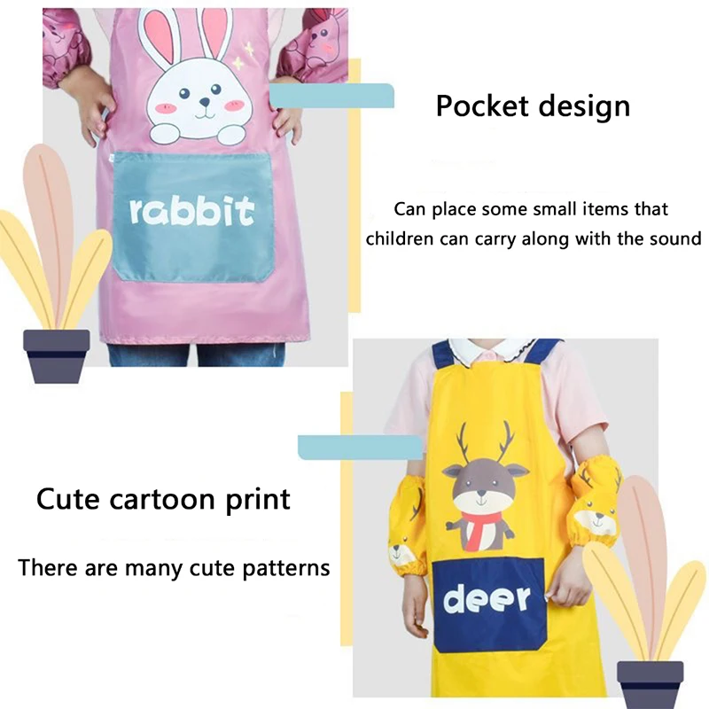 Kids Waterproof Draw Bib With Sleeve For Art Student Sleeveless Apron Bandana Bibs Cartoon Anti-dirty Bibs baby