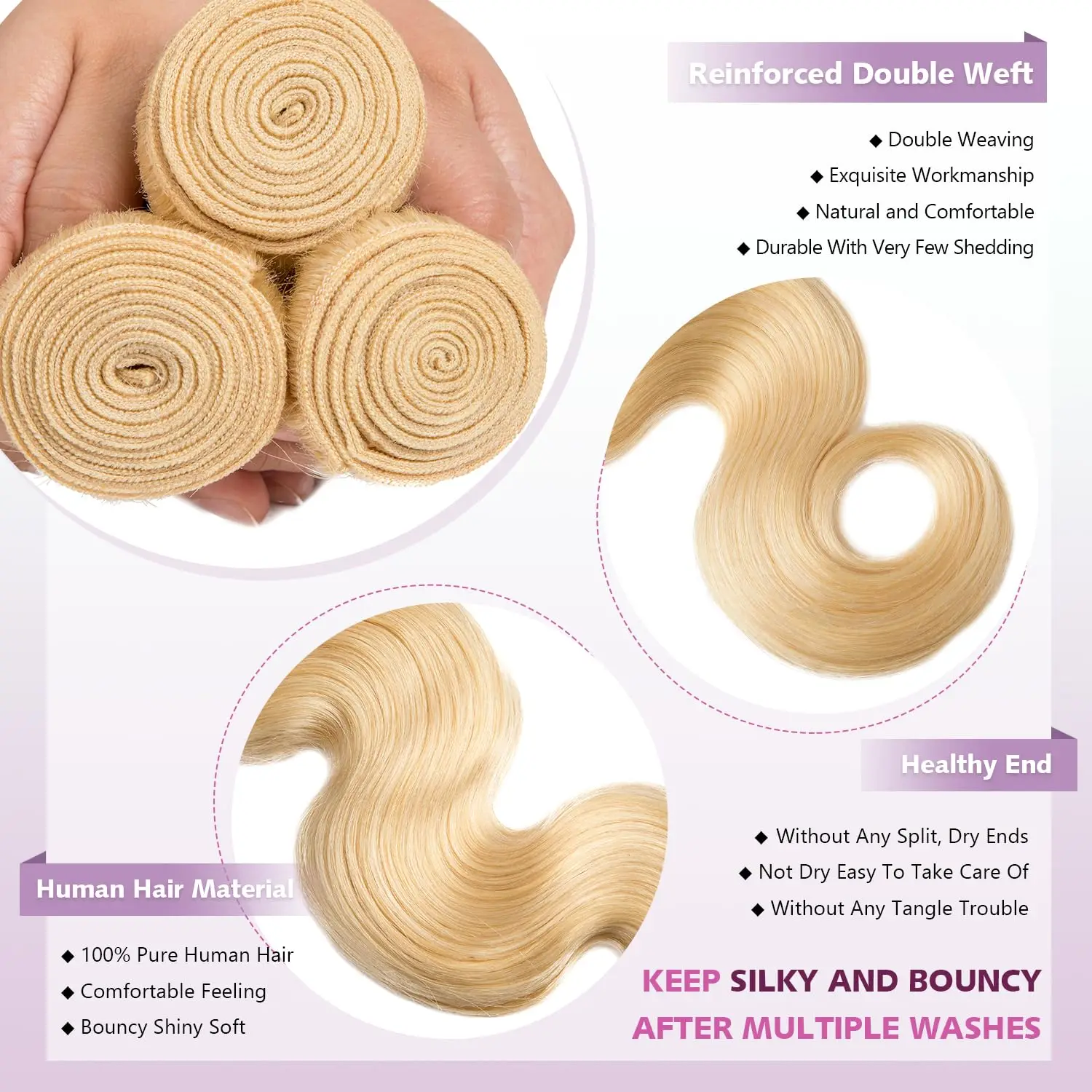 16A 613 블론드 생모 4/5개 묶음 바디 웨이브 버진 생모 30/32인치 인모 웨프트 여성용 염색 가능