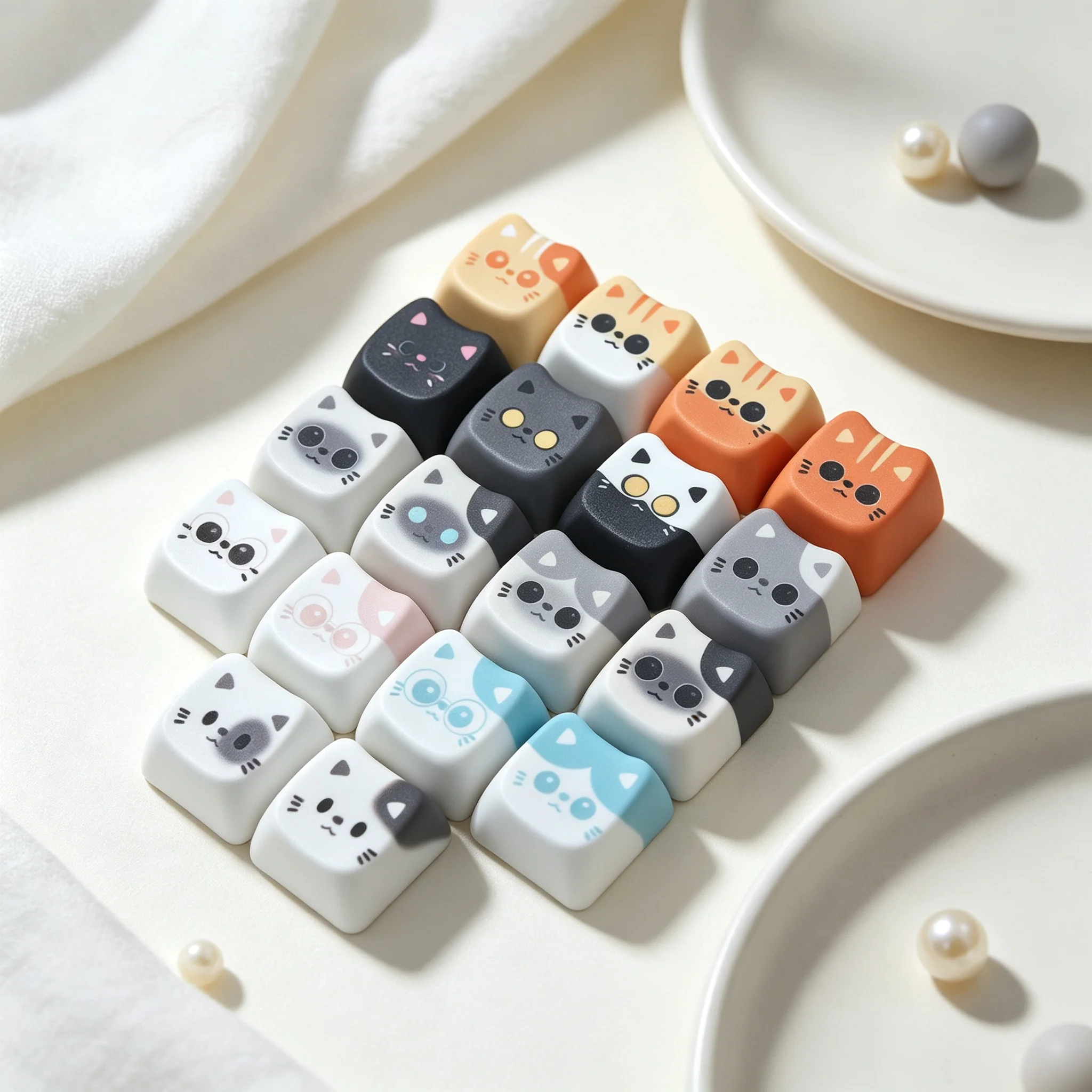 Cute Cat PBT Keycaps MAO Profile 1U Keycap for Mechanical Keyboard Personalized Customization Replacement Addition Key Caps