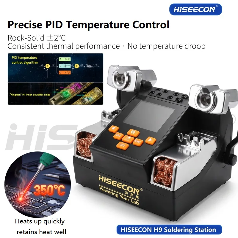 HISEECON H9 Dual Channel Soldering Station Independent Output With 6PCS Soldering Tips For Phone Motherboard Repair Wholesale