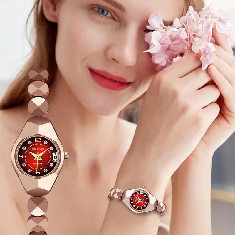 أزياء سبائك المرأة كوارتز ساعة سوار الفولاذ المقاوم للصدأ حزام السيدات ووتش عارضة سوار رقمي ساعات المعصم
