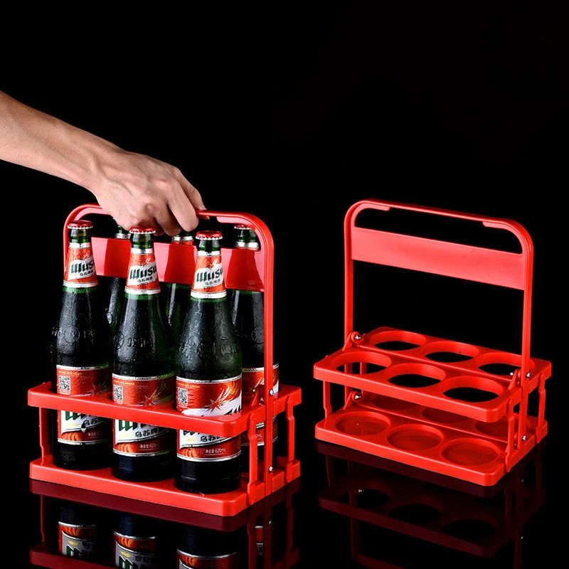 Portador de botellas de cerveza reutilizable, soporte de Caddy para bebidas, duradero, plegable, estante para licor de Bar, estante para vino, cesta organizadora de tazas, paquete de 6