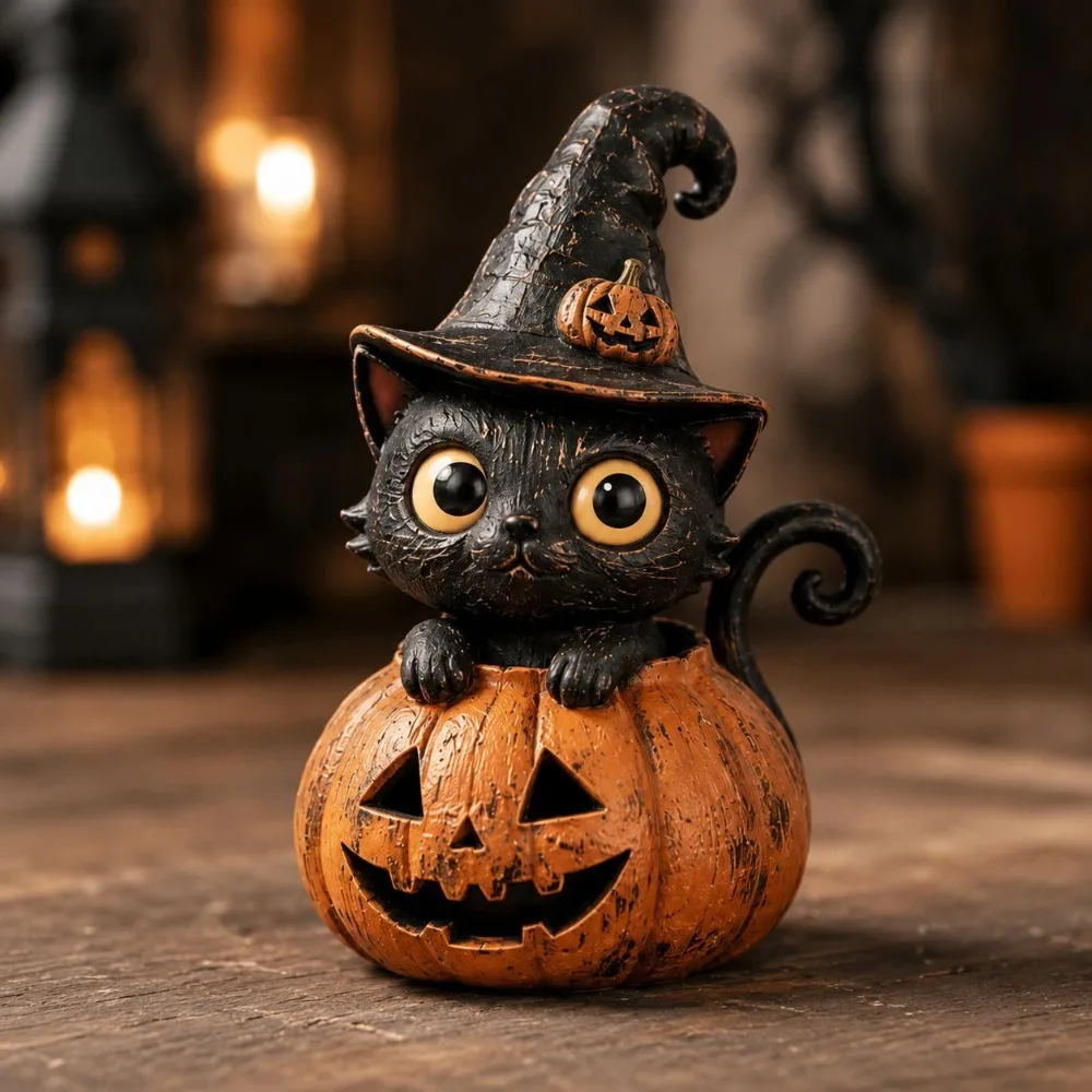 Resin Witch Hat Pumpkin Figurine Tabletop Decor Pumpkins Halloween Theme Decor for Tiered Tray Parties Table Top Coffee