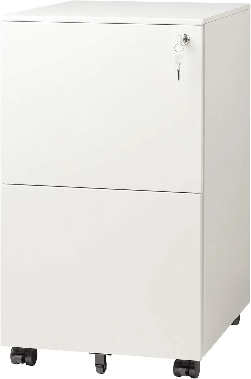 2-Drawer Mobile File Cabinet with Lock, Commercial Vertical Cabinet in White