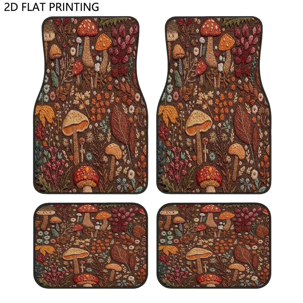 

4pcs Car Floor Mats, Autumn Forest Mushroom Embroidery Carpet, Car Floor Mats, Decorative Accessory Gifts For