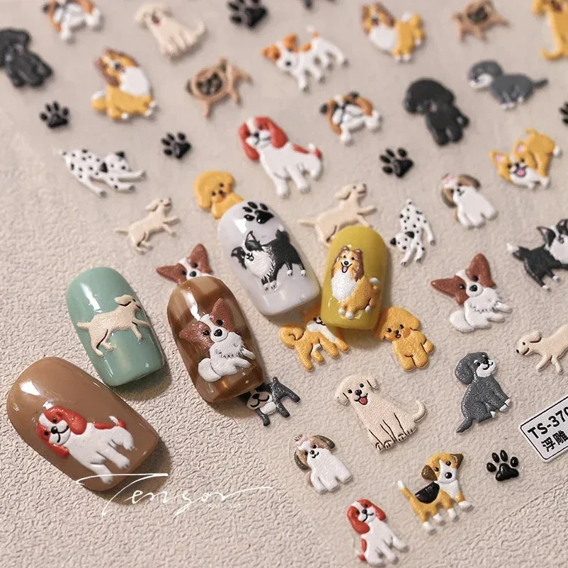 Kawaii Puppy Corgi dalmata barboncino Labrador Beagle Cute Dog Print Animal rilievo rilievi Nail Art Stickers Manicure Tool Decal