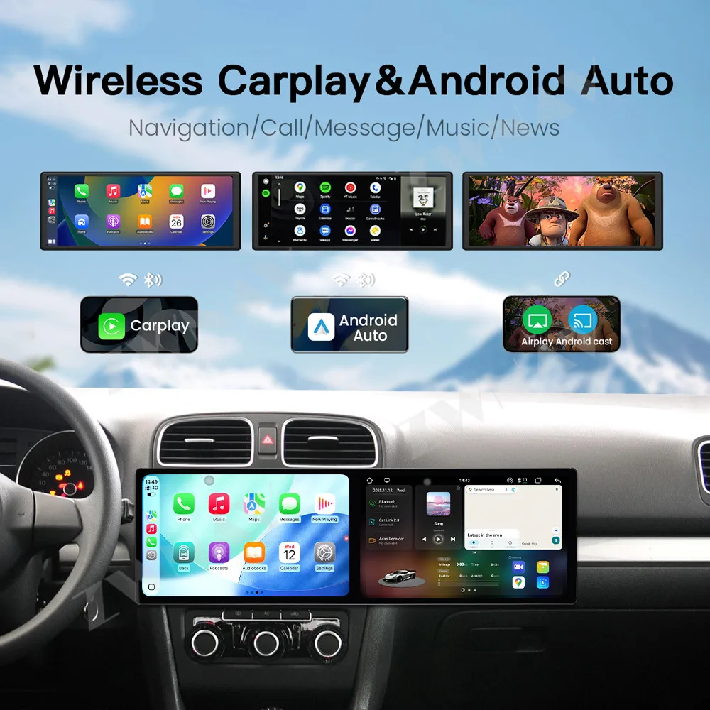 Android 15 Carplay 10.1+10.1 Inch Touch Screen Car Radio For Volkswagen Golf 6 2010-2013 GPS Navigation Car Multimedia Player