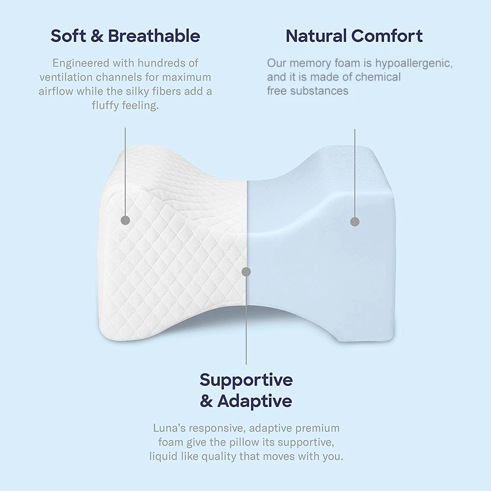 Memory Foam Wedge Sleeping Knee Pillow for Side Sleepers Back Pain Sciatica Relief Pregnancy Maternity Pillows Back Leg Cushion