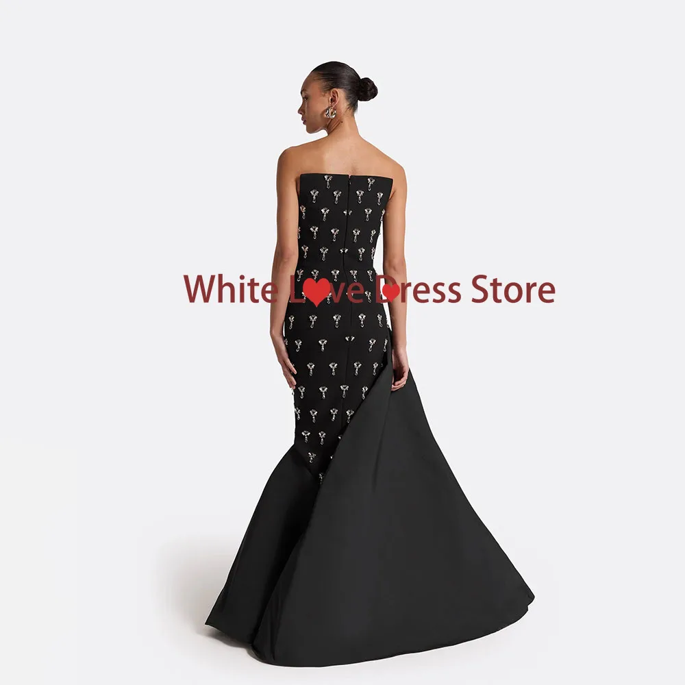 

Fashion Crystal Evening Dresses Customized Strapless Sleeveless Mermaid Plus Size Ruffle Floor Length Prom Gown Back Zipper Gown