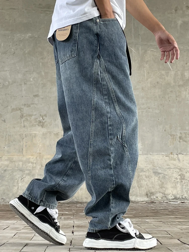 

Мужские брюки-карго в стиле ретро с широкими штанинами, пэчворк, прямые, длинные, в уличном стиле