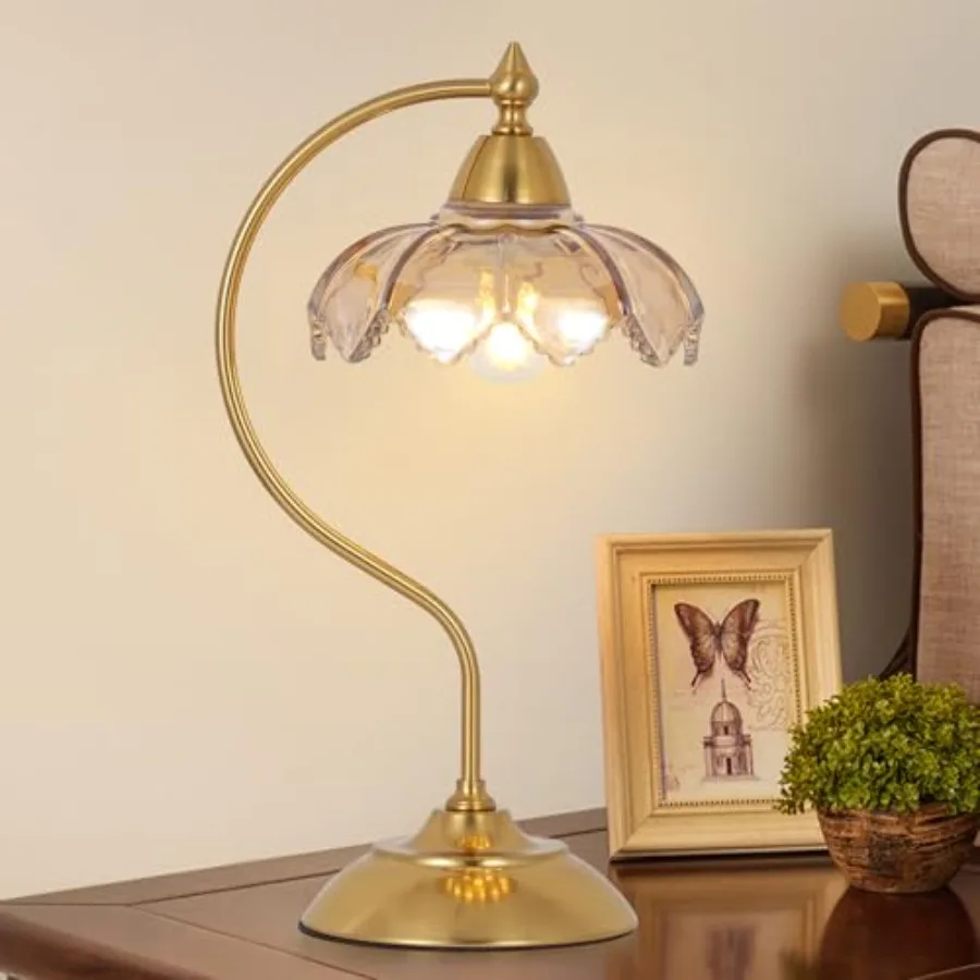 

Table Lamps for Living Room, Flower Desk Lamp, Glass Beside Lamp for Nightstand, Gooseneck Small Table Lamp, Mid Century Modern
