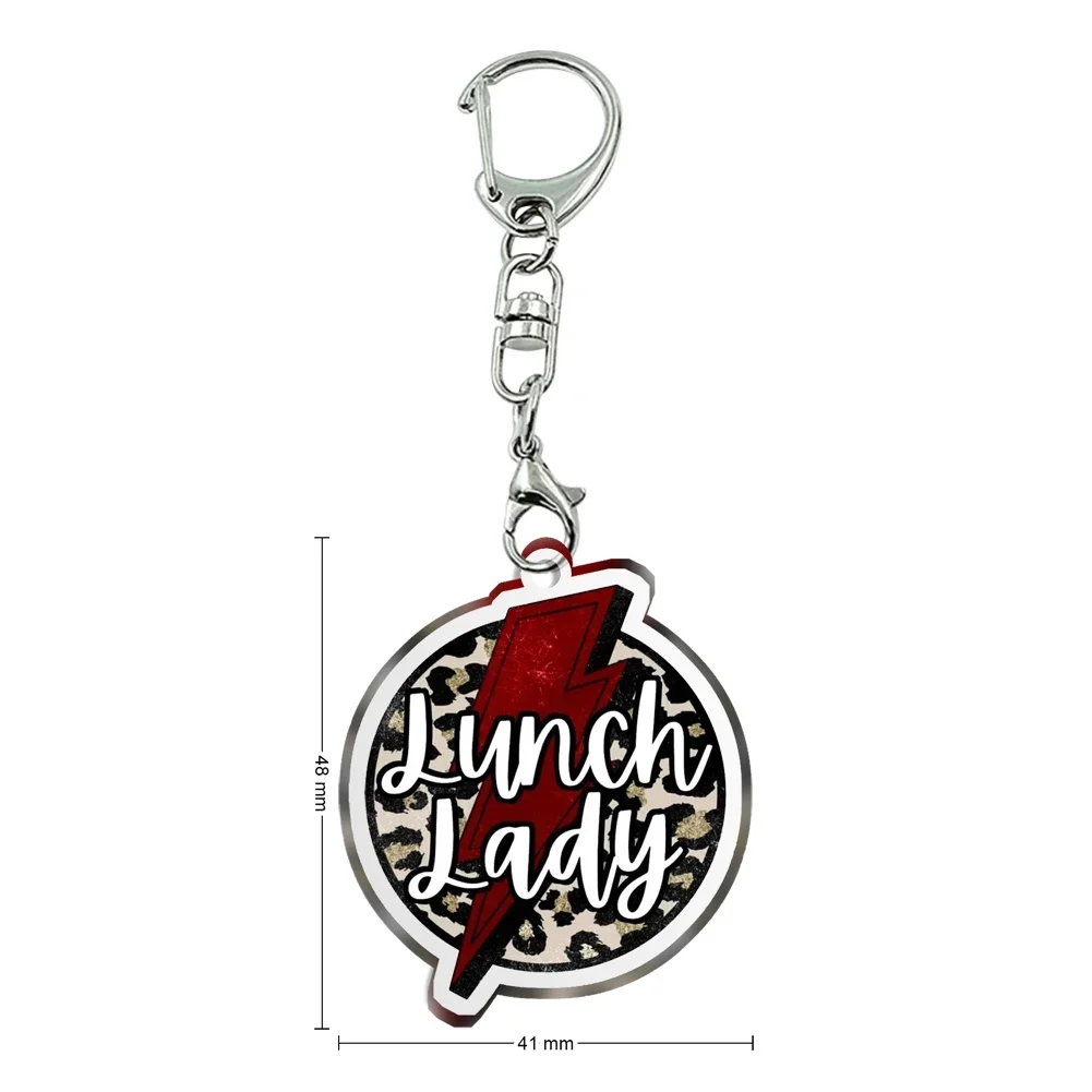 Lunch Lady Key Chain Cartoon Warm Words Transparent Acrylic Key Holder Acrylic Jewelry For Women Birthday Gifts