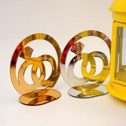 Personalized Acrylic Mirror Double Rings Tableshow Custom Lovers Names Wedding Decoration Desktop Table Decor 10cm Height