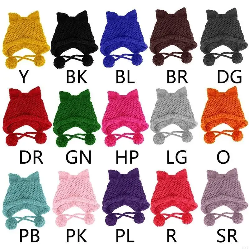 المرأة الشتاء مكتنزة قبعة متماسكة قبعة لطيف ثلاثية الأبعاد لآذان القط بلون يندبروف قبعة الأذن الدافئة مع حزام الذقن