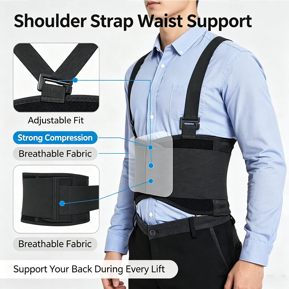 Work Back Brace for Men & Women, Adjustable Lower Back Support Belt for Sciatica,, Moving Construction Warehouse Heavy Lifting