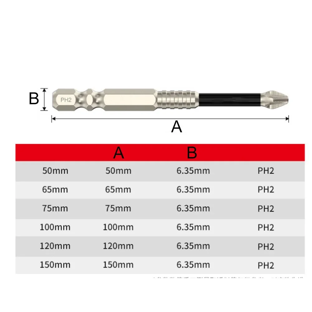 1pc Magnetic Screwdriver Bit Alloy Steel Anti-Slip Long Drill Bits 1/4 Hex Shank PH2 Head Screwdriver Bit Hand Tools 25-150mm