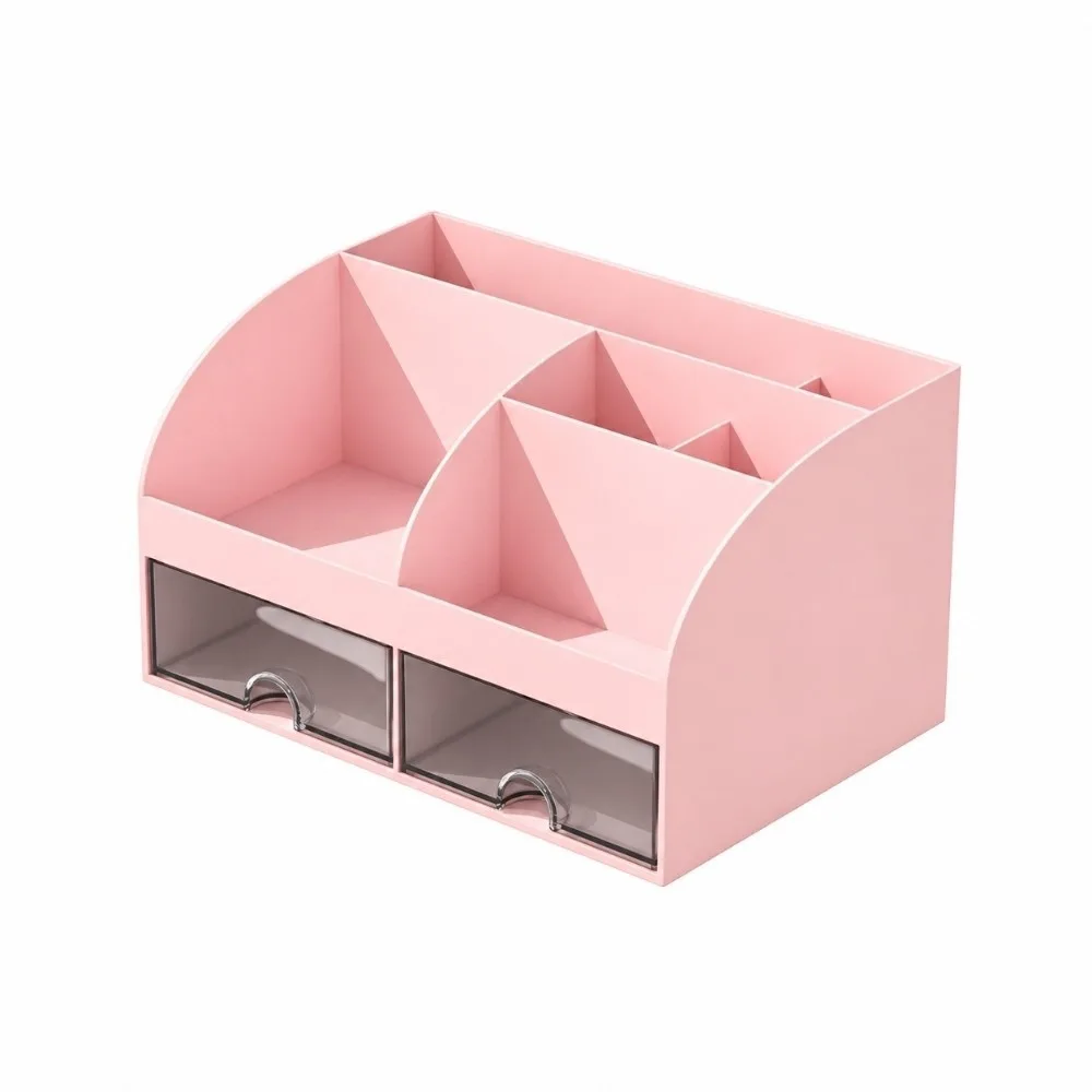 Practical Transparent Drawers Desk Organizer 2 Drawers Large Capacity Makeup Organizer 6 Compartments Desktop Storage Office