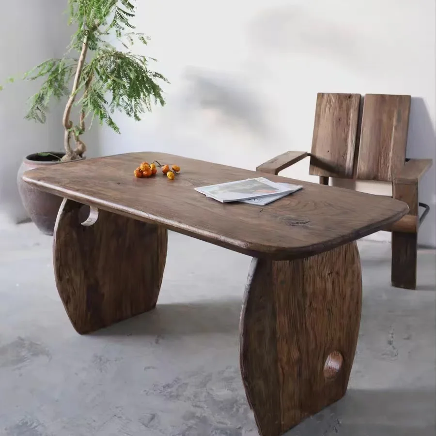 #wabi-sabi style old elm coffee table retro B & B hotel living room dining room dry tea table solid wood tea