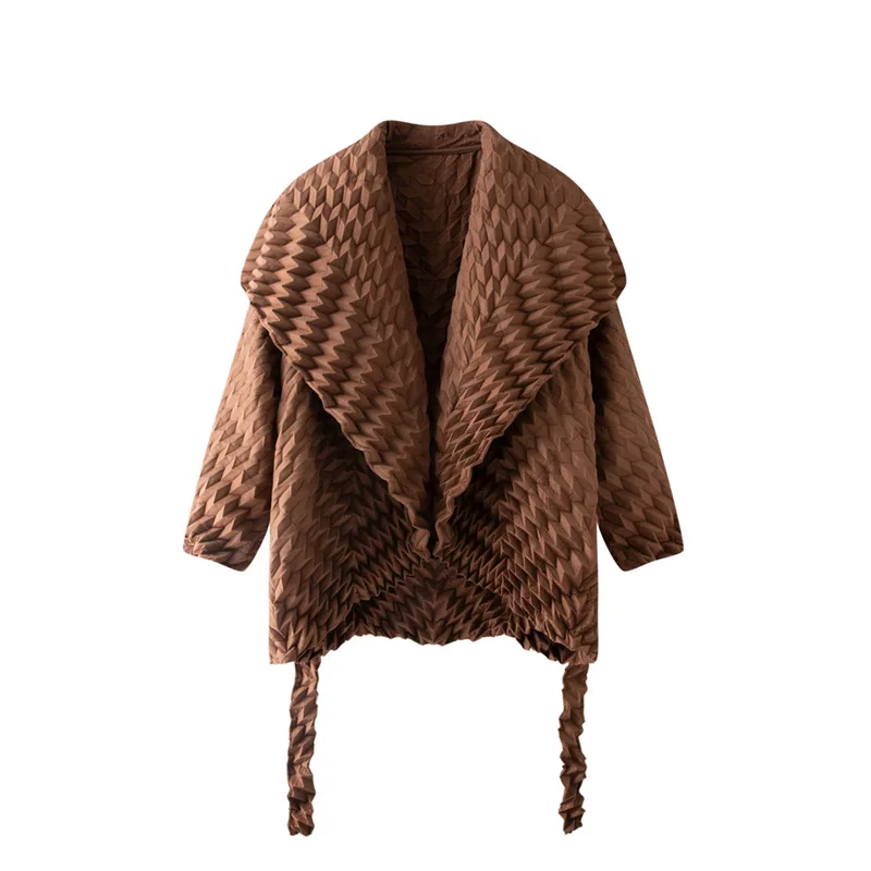 Miyake Fold Flip Autumn New Style 2025 Collar Handmade Fold Short Coat Casual Versatile Fashion Loose Cardigan Top for Women