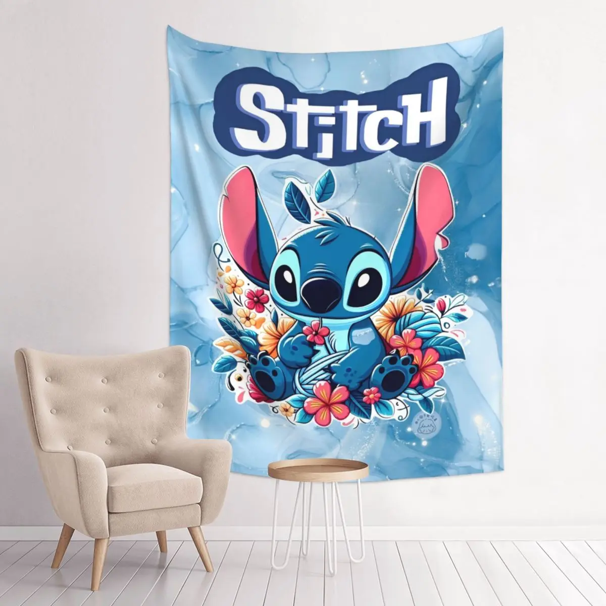 

Cartoon Cute Stitch Angel Tapestry Wall Hanging Hippie Polyester Tapestries Boho Blanket Dorm Decor 95x73cm