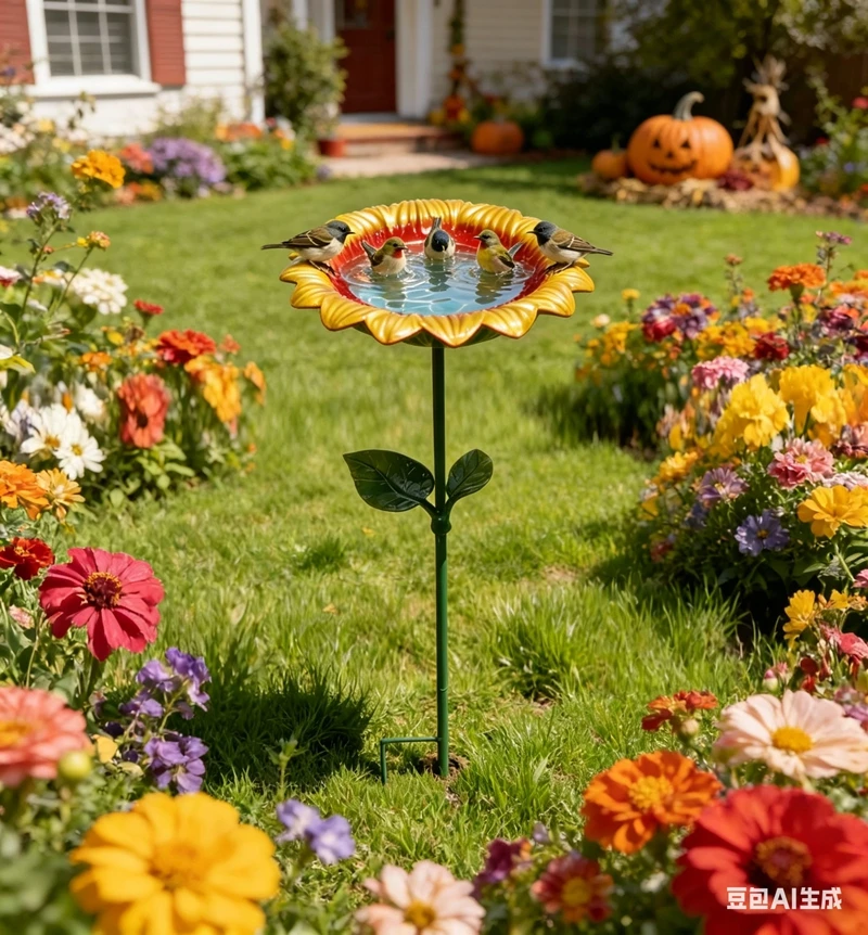 Bird Drinking Station Metal Sunflower Water Dispenser Vertical Bird Bath Decorative Bowl For Hummingbirds Sparrows Tits Bees