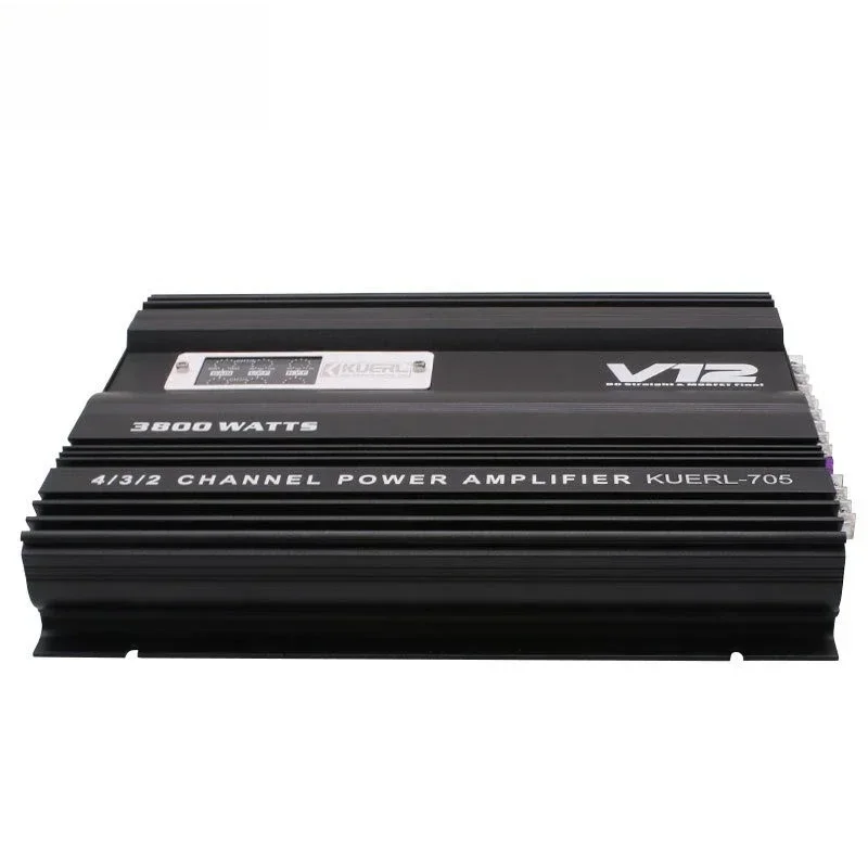 

Надежный четырехканальный автомобильный усилитель мощности V12 12В, 705, с четырехсторонним аудиовходом, легкий, с технологией проводки Power Wire Drawing Process