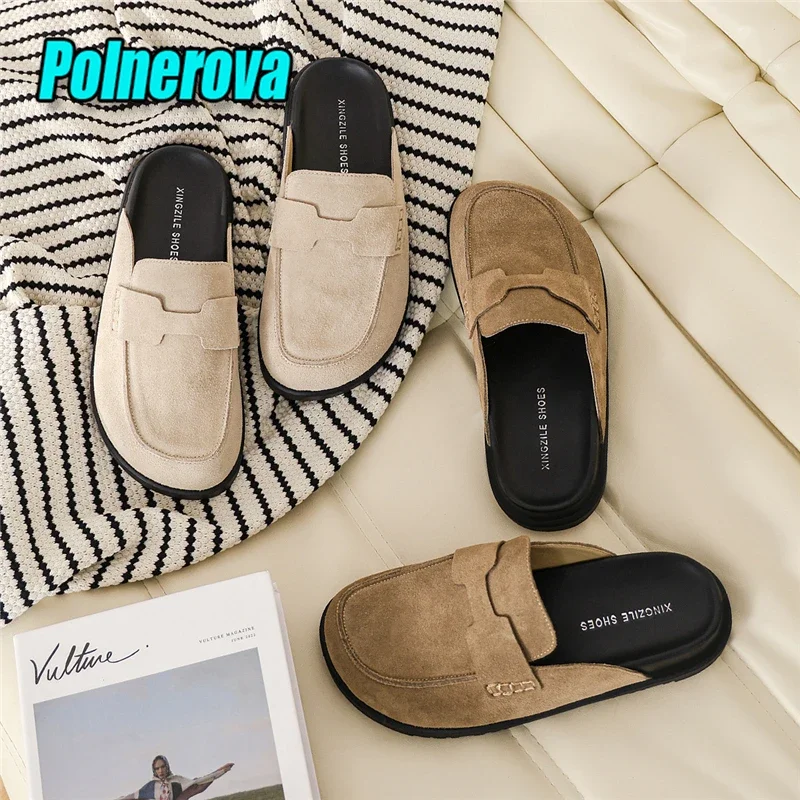 

Summer New Thick Bottom Women Slippers Round Toe Slip-On Platform Half Slipper Flats Outdoor Comfortable Casual Shoes Mules