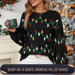 Christmas Sweater With Colorful Lights For Women Trendy And Sweet Pullover Knit Sweater