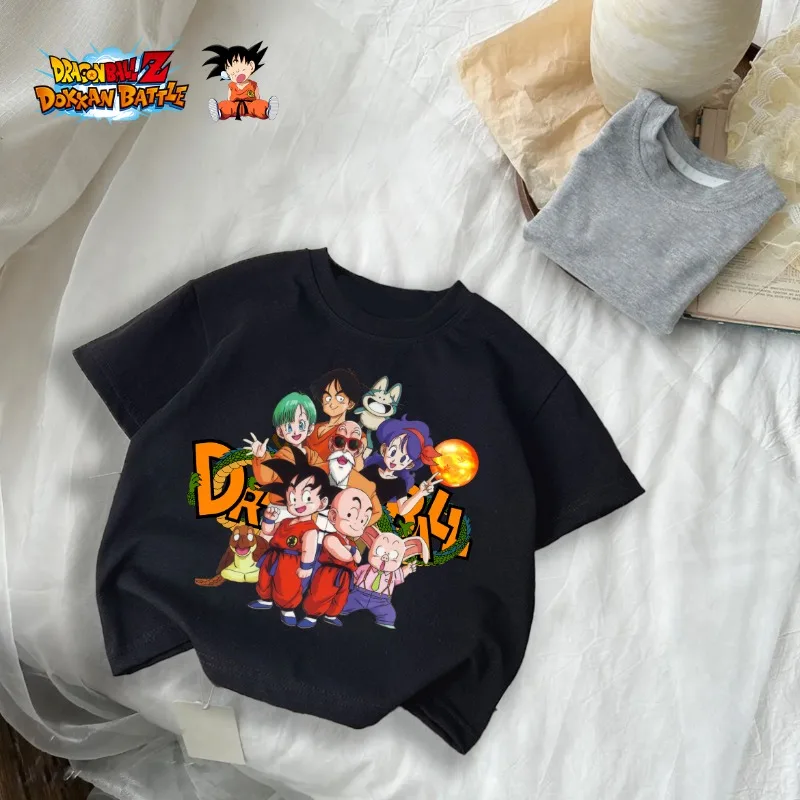 

Белая хлопковая футболка Dragon Ball для мальчиков Sun Goku, футболки с короткими рукавами для малышей, черная летняя одежда с героями мультфильмов, кавайные топы, подарки